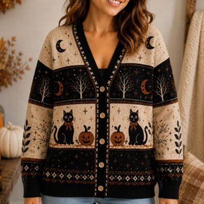 Halloween Black Cat Witchy Cardigan