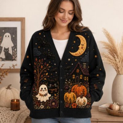 Halloween Black Cat Witchy Cardigan