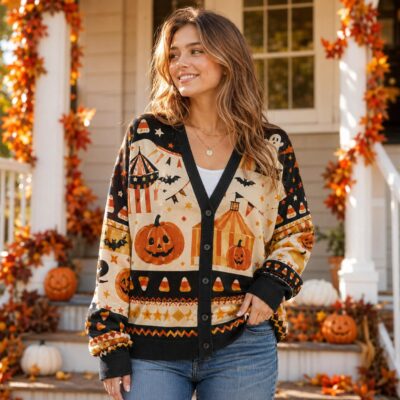 Halloween Carnival Ghost Candy Corn Cardigan