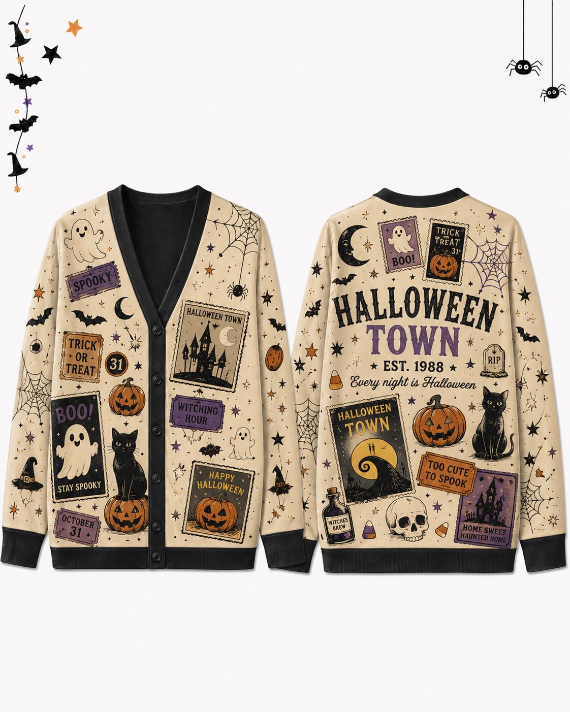 Halloween Vintage Spooky Town Cat Cardigan - Image 2