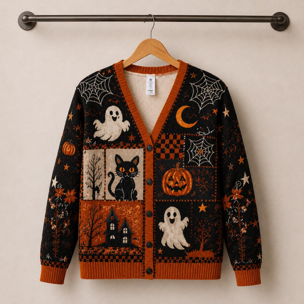 Halloween Ghost Cat Haunted House Cardigan - Image 2