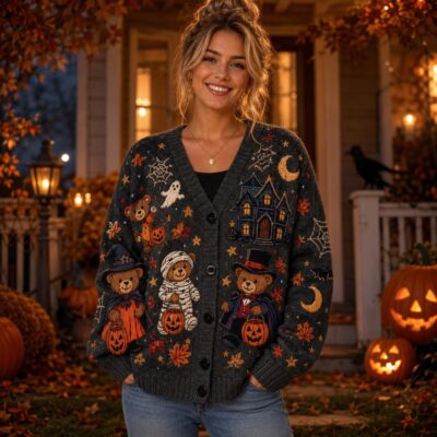 Halloween Cute Witch Ghost Pumpkin Cardigan