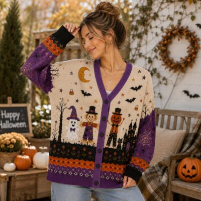Halloween Gothic Pumpkin Ghost Witchy Cardigan