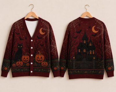 Halloween Gothic Cat Pumpkin Haunted Cardigan