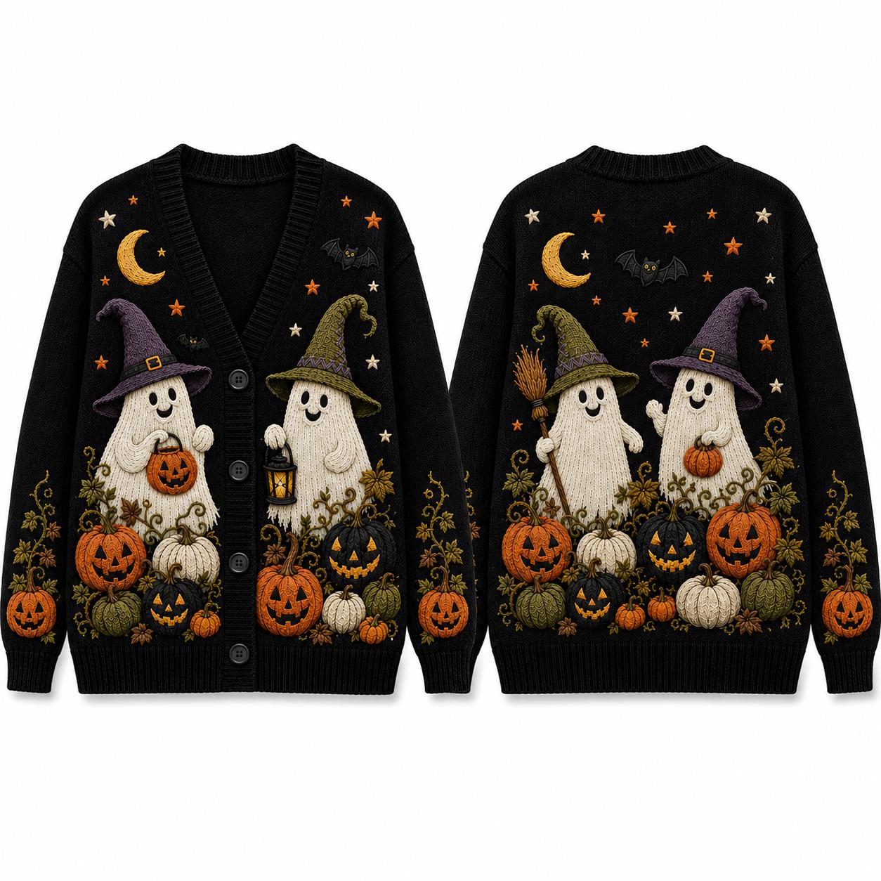 Halloween Cute Ghost Witch Pumpkin Cardigan - Image 2