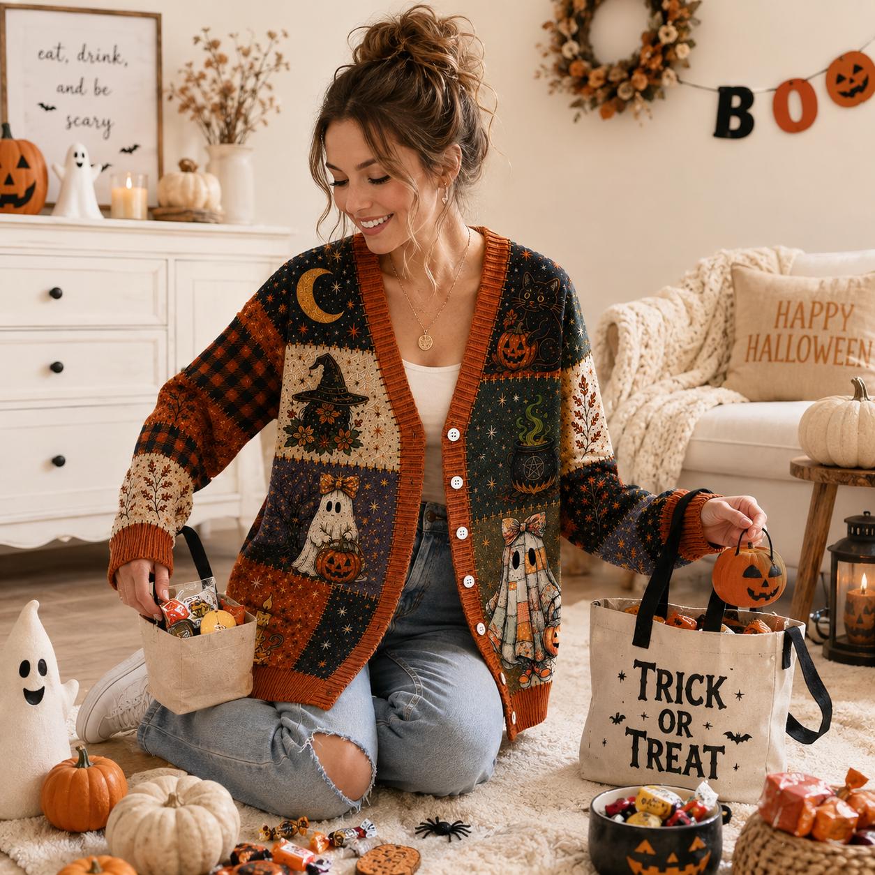 Halloween Witchy Moon Bat Cardigan