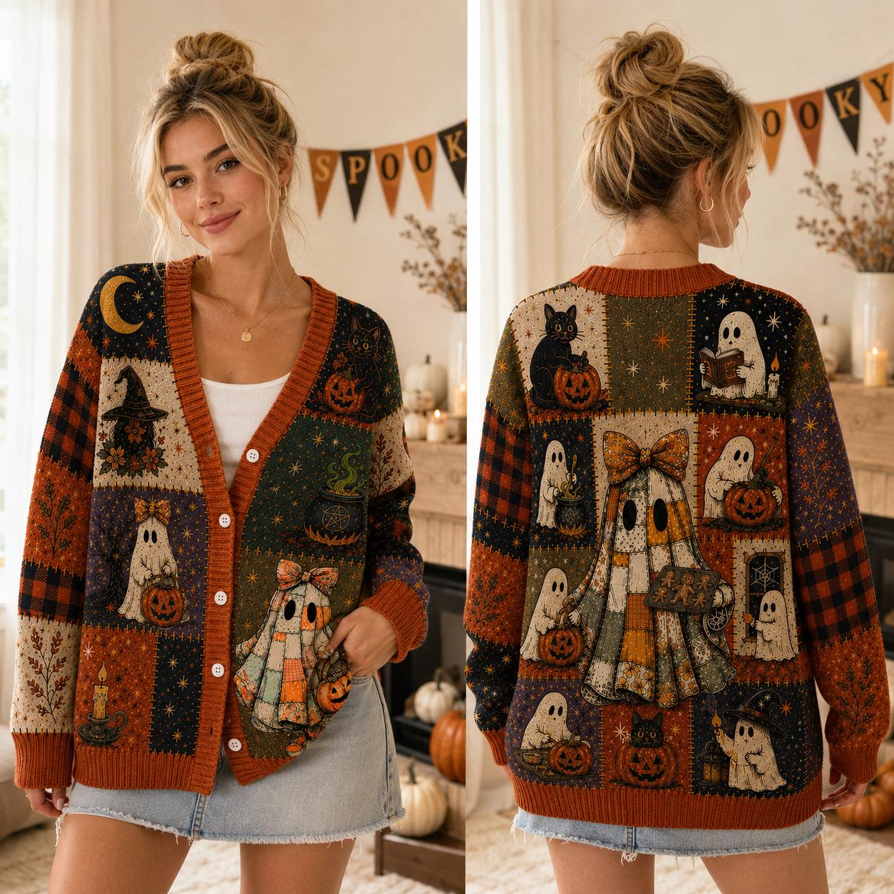 Halloween Witchy Moon Bat Cardigan - Image 2